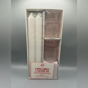 Target Bullseye Playground Taper Candle Set With Light Pink Glass Holders NEW